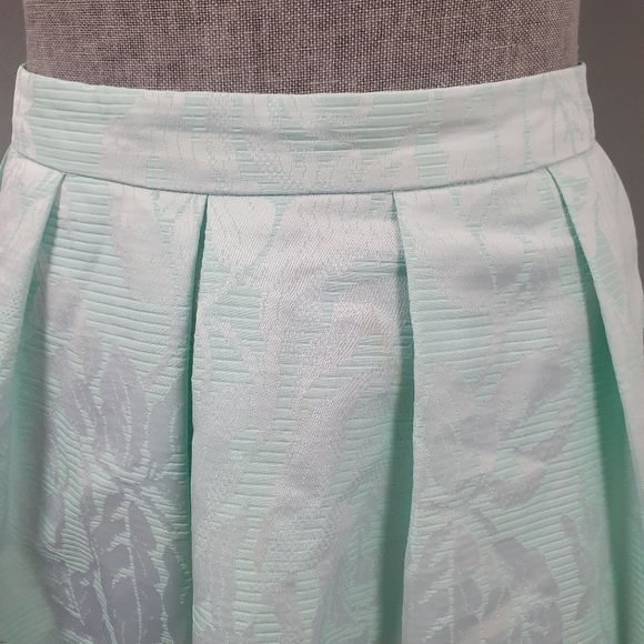 Forever New Size 14 Light Pastel Green Floral Embroidered A-line Pleated Skirt - Picture 11 of 13